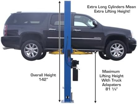 ATLAS Automotive Equipment 9OHSC-SS 2-Post Vehicle Overhead Lift, 11’9” Minimum Ceiling Height, 9,000lb Capacity, Clear Floor, 11’10” Height, 3-Stage Front and 2-Stage Rear Arms, for DIY/Hobbyists