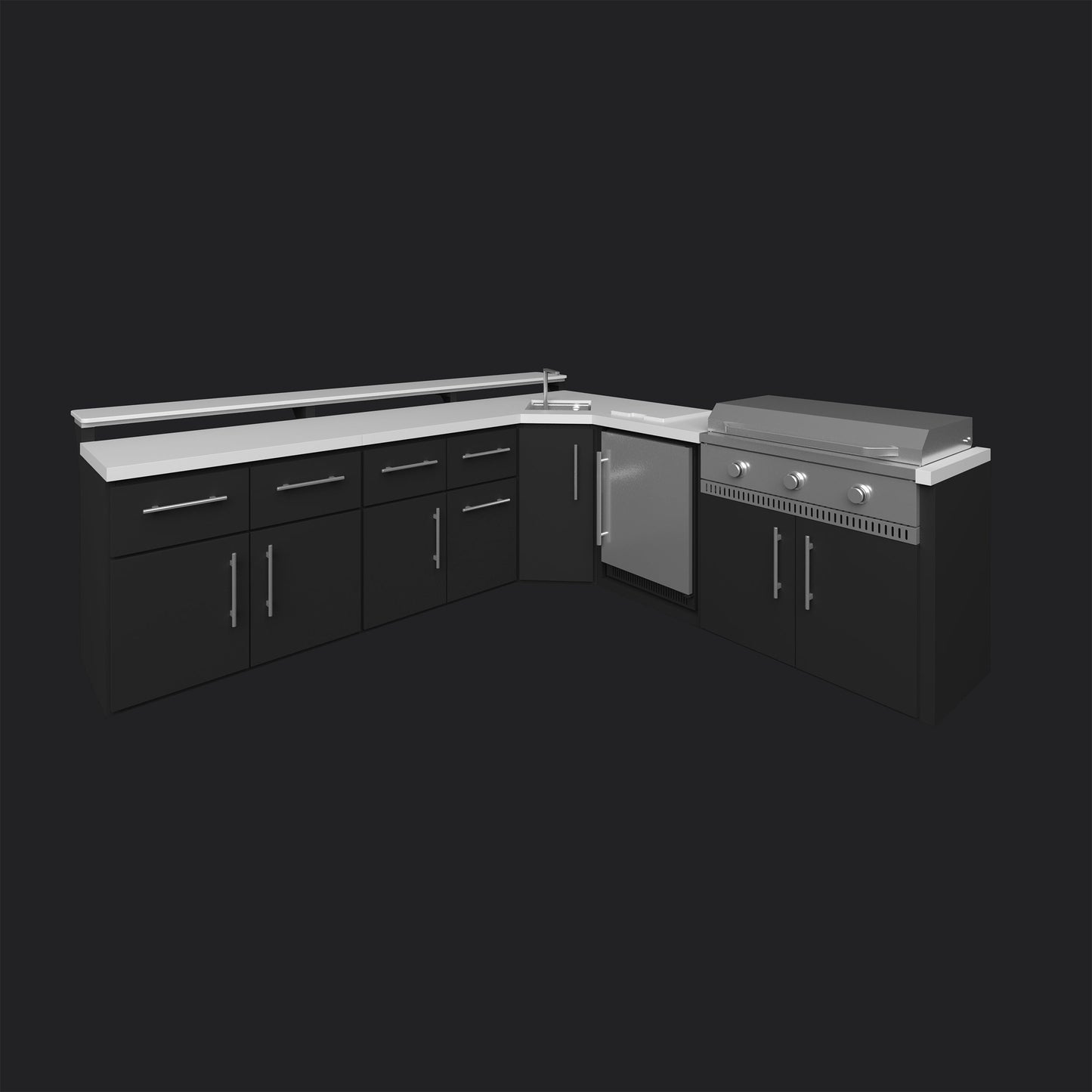 Emory | Corner Outdoor Kitchen Island with Bar Seating & Built-In Griddle – Right
