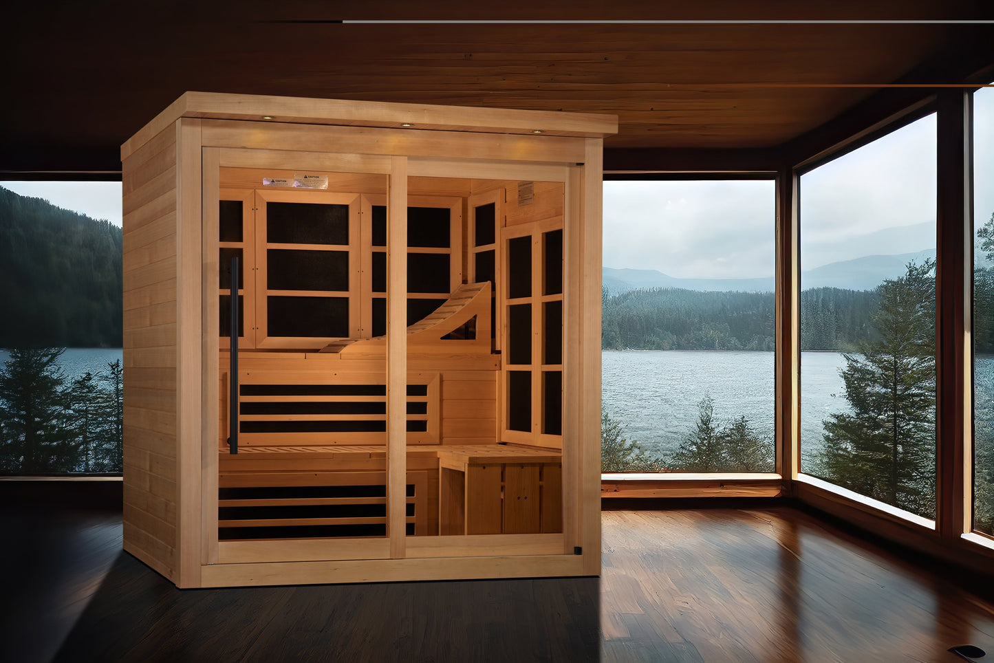 Golden Designs 6-Person Near Zero EMF FAR Infrared Sauna with Red Light & Sliding Glass Door (Canadian Hemlock) | Model: GDI-6996-02 Elite
