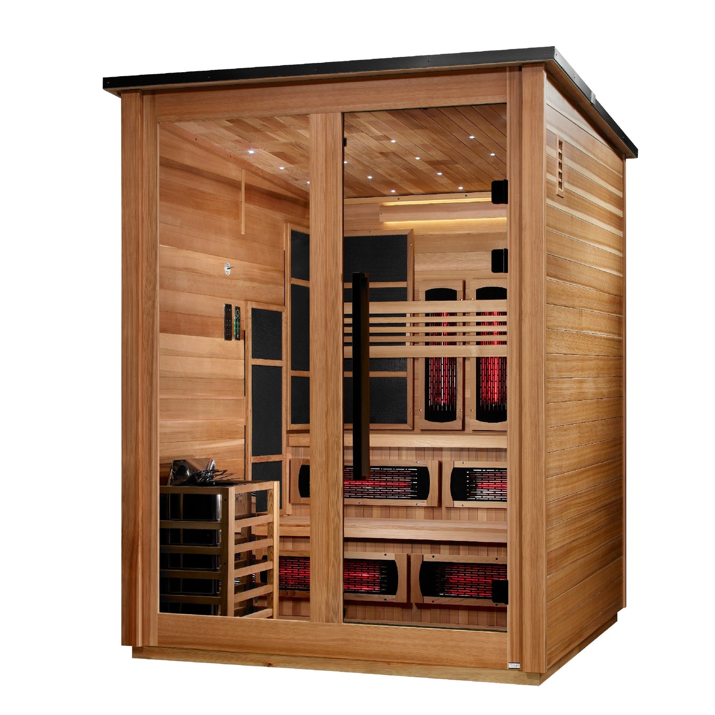 Golden Designs "Kaskinen Pacific Cedar" 6-Person Outdoor PureTech™ Full Spectrum Hybrid Sauna — Flat Roof (2026 Model) | GDI-8526-02
