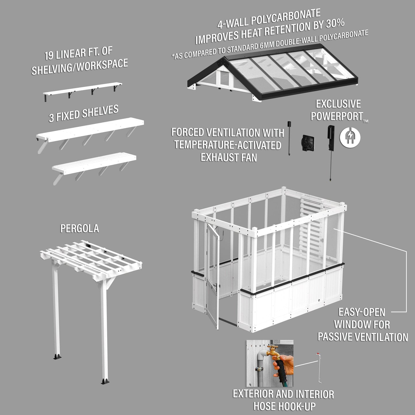 9x6 Bellerose Greenhouse - White