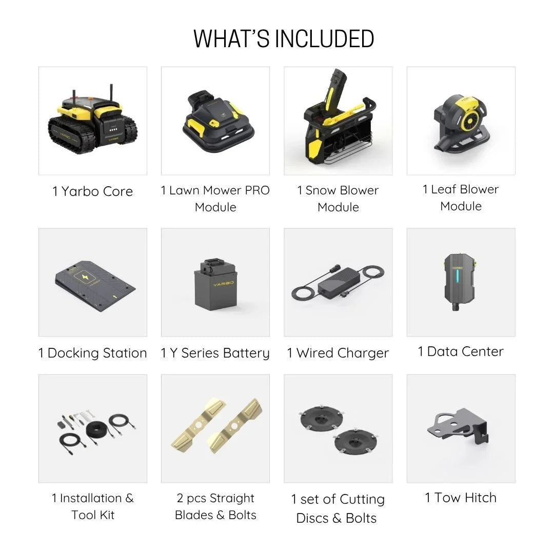 Yarbo 4-in-1 Yard Robot PRO | Core + Lawn Mower Pro + Snow + Leaf