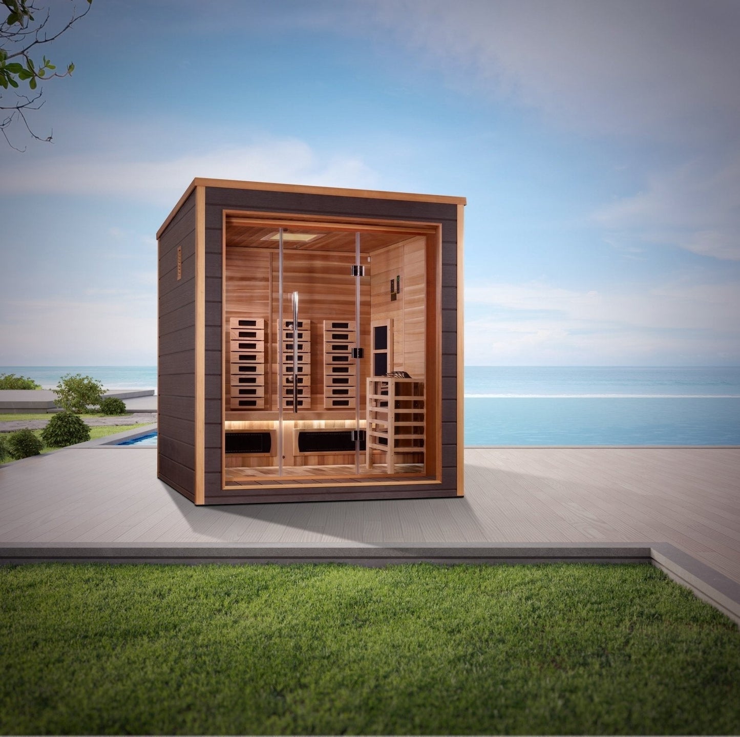 Golden Designs "Visby" 3-Person Indoor/Outdoor Hybrid Sauna — Full Spectrum PureTech™ | GDI-8223-01