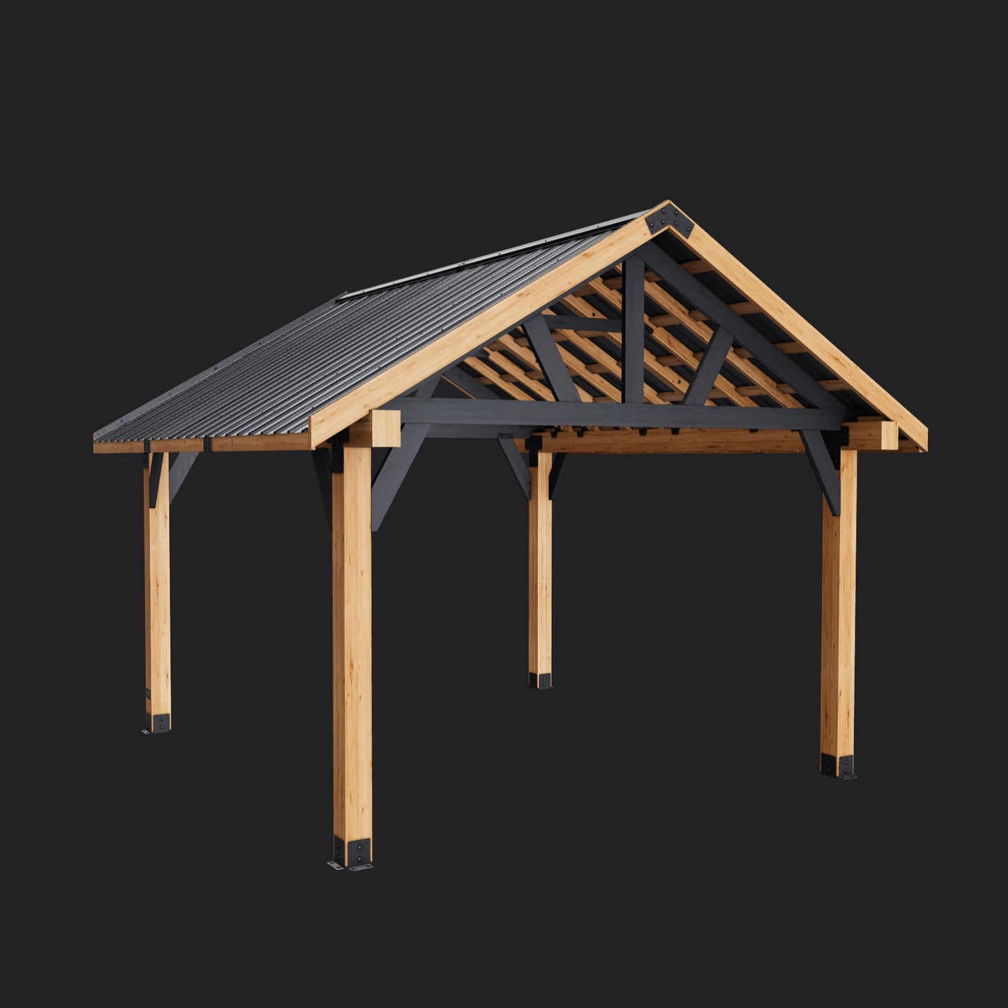 Lodge | 14x14 Cedar and Steel Gazebo with Steel Roof