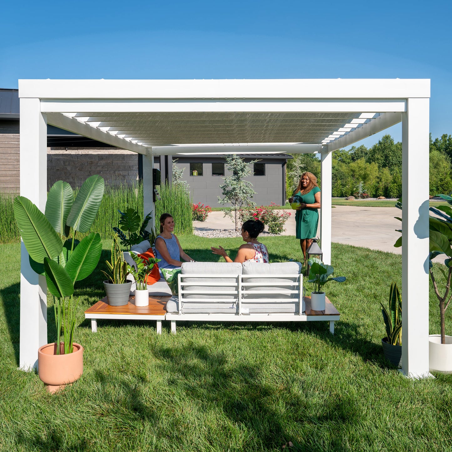 14x12 Windham Modern Steel Pergola With Sail Shade Soft Canopy