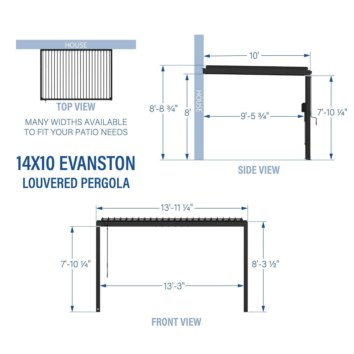 14x10 Evanston Wall Mounted Louvered Pergola