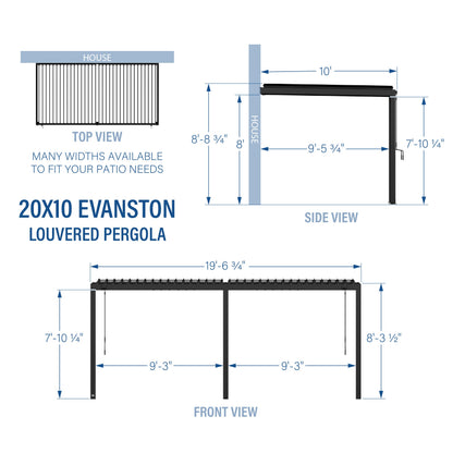 20x10 Evanston Wall Mounted Louvered Pergola