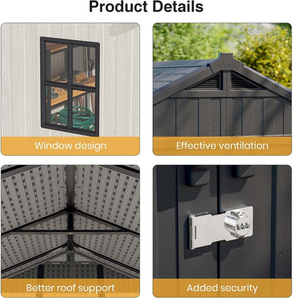 8' x 6' Outdoor Storage Shed – Resin, Floor, Window & Lockable Door