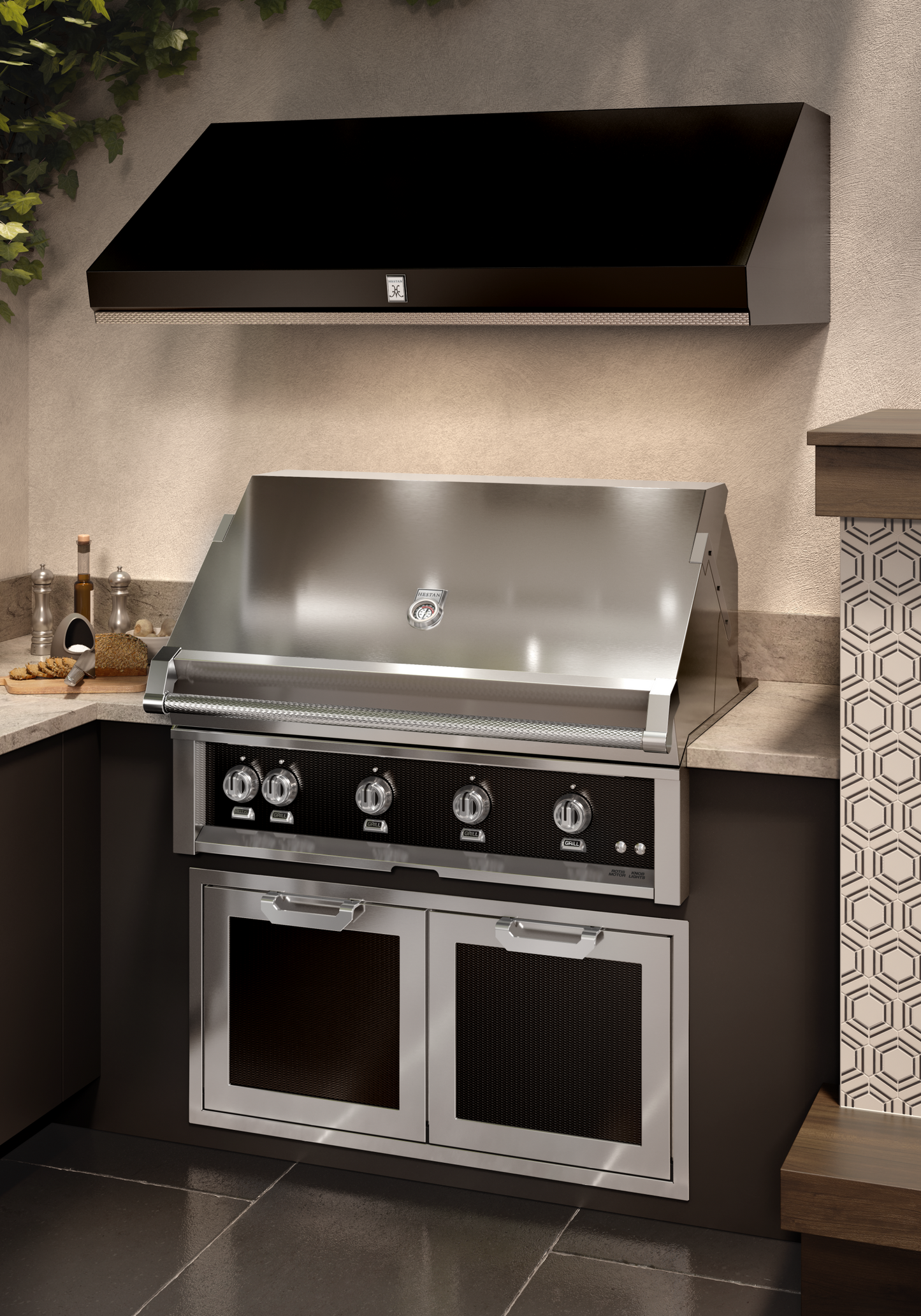 Hestan 42" Outdoor Built-In Grill with 4 Trellis Burners & Rotisserie Kit - GABR42