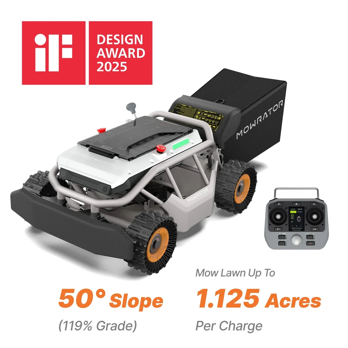 Mowrator S1 21" Leaf & Lawn 4WD 119% Slope (50°) Remote Control Mower Grip Tread Tire Edition