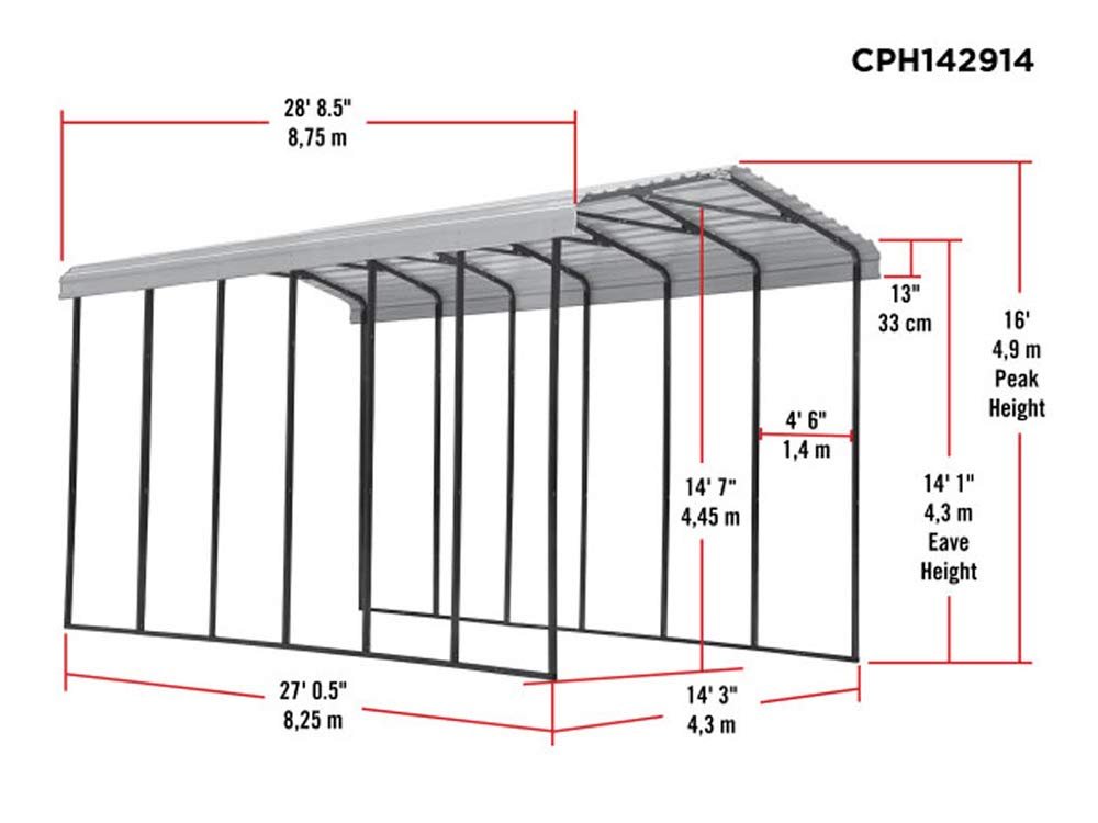 Arrow Carport, 14 ft. x 29 ft. x 14ft. Charcoal 14′ x 29′ x 14′