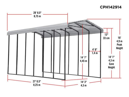 Arrow Carport, 14 ft. x 29 ft. x 14ft. Charcoal 14′ x 29′ x 14′