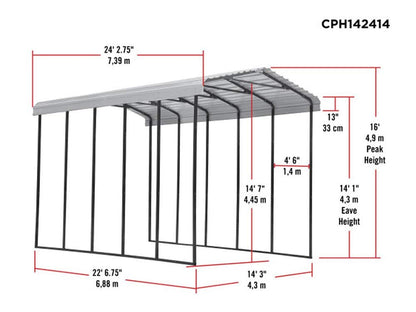 Arrow Carport, 14 ft. x 24 ft. x 14ft. Charcoal 14′ x 24′ x 14′