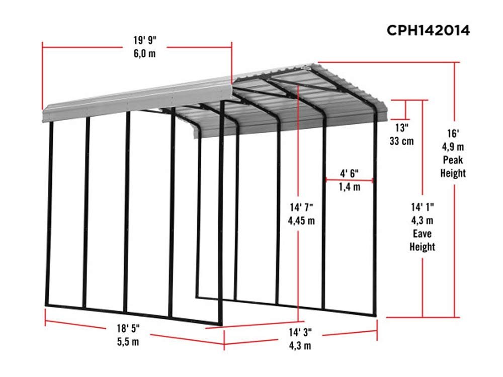 Arrow Carport, 14 ft. x 20 ft. x 14ft. Charcoal 14′ x 20′ x 14′