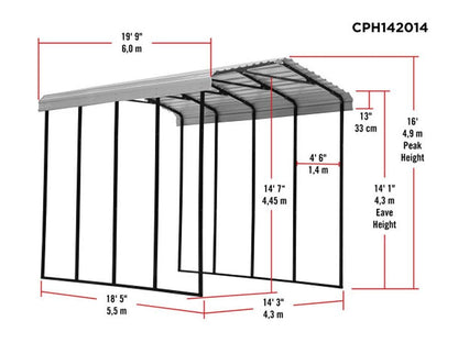 Arrow Carport, 14 ft. x 20 ft. x 14ft. Charcoal 14′ x 20′ x 14′
