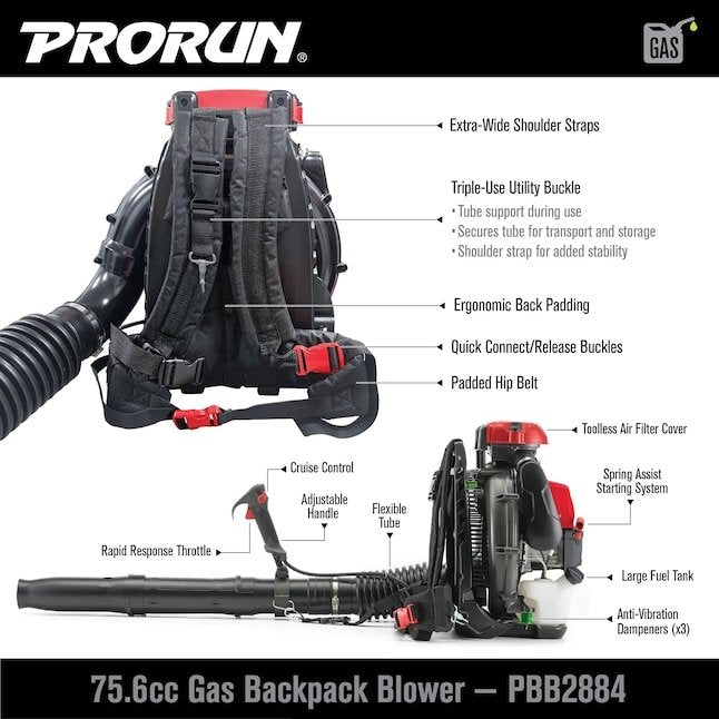 PRORUN PBB2884 Gas Backpack Leaf Blower