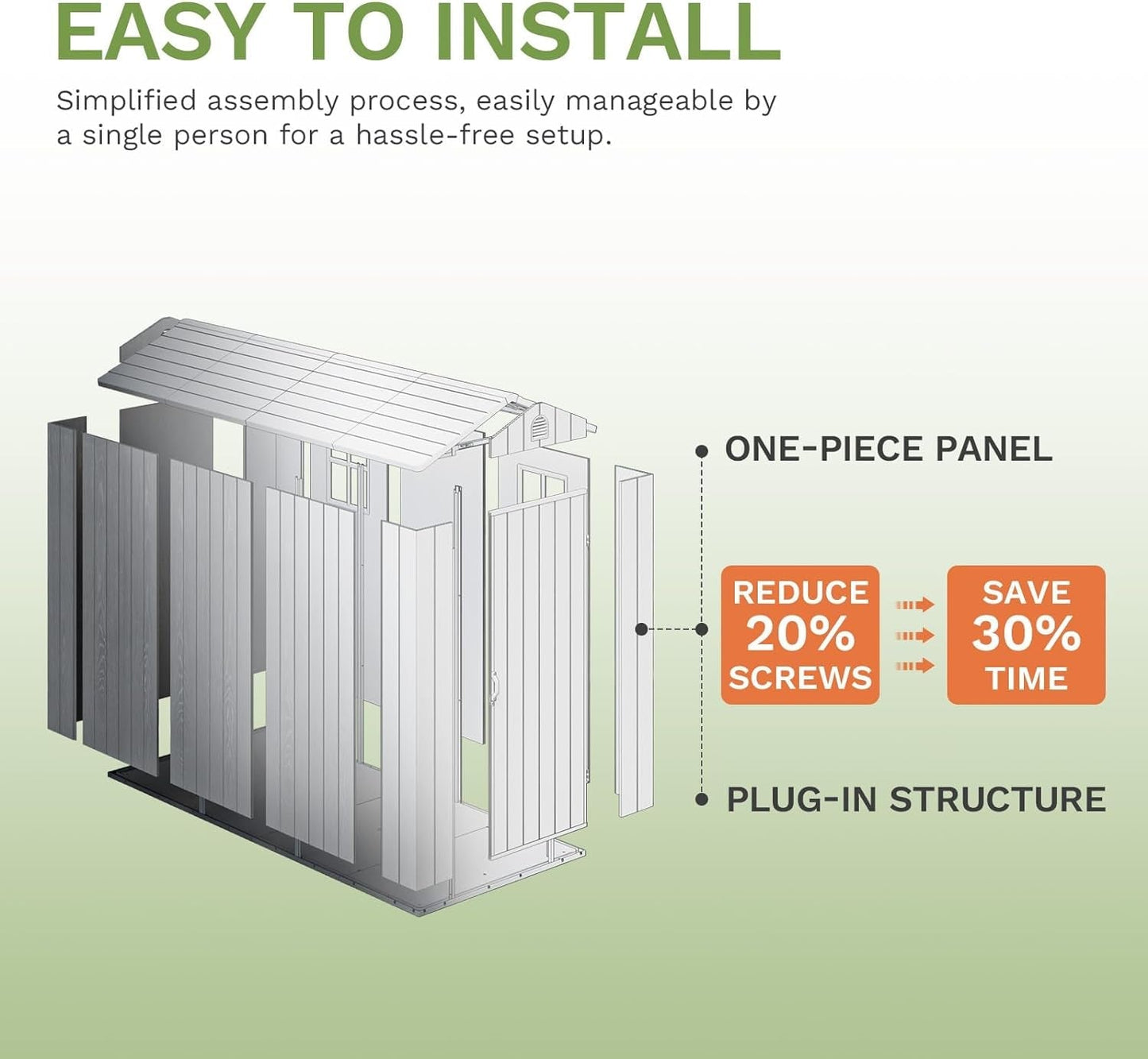 4X8 FT Plastic Outdoor Storage Shed with Floor, Resin outside Shed with Windows and Lockable Door for Backyard Garden Patio Lawn, Easy Installation, Gray (Fit-It Shed)