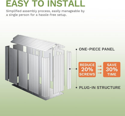 4X8 FT Plastic Outdoor Storage Shed with Floor, Resin outside Shed with Windows and Lockable Door for Backyard Garden Patio Lawn, Easy Installation, Gray (Fit-It Shed)
