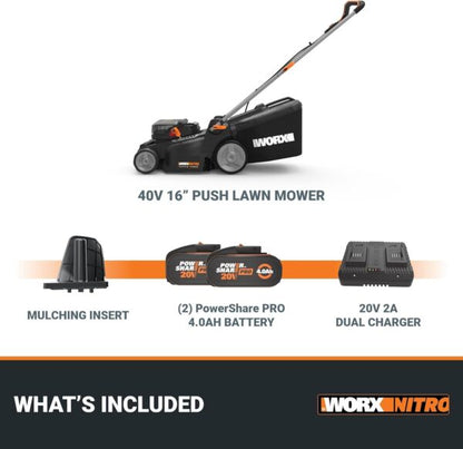 WORX Nitro 40V 16″ Cordless Lawn Mower w/Brushless Motor 2.0 & Intellicut