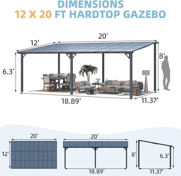 Aecojoy 20’x12′ Wall Mounted Gazebos Pergola