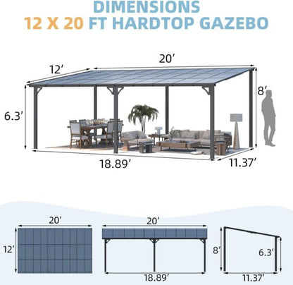 Aecojoy 20’x12′ Wall Mounted Gazebos Pergola