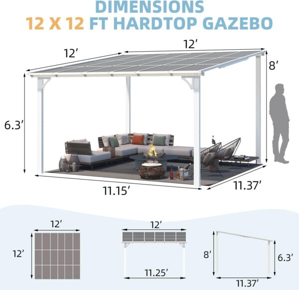 Aecojoy 12 ft x 12 ft White Aluminum Pergola with Canopy