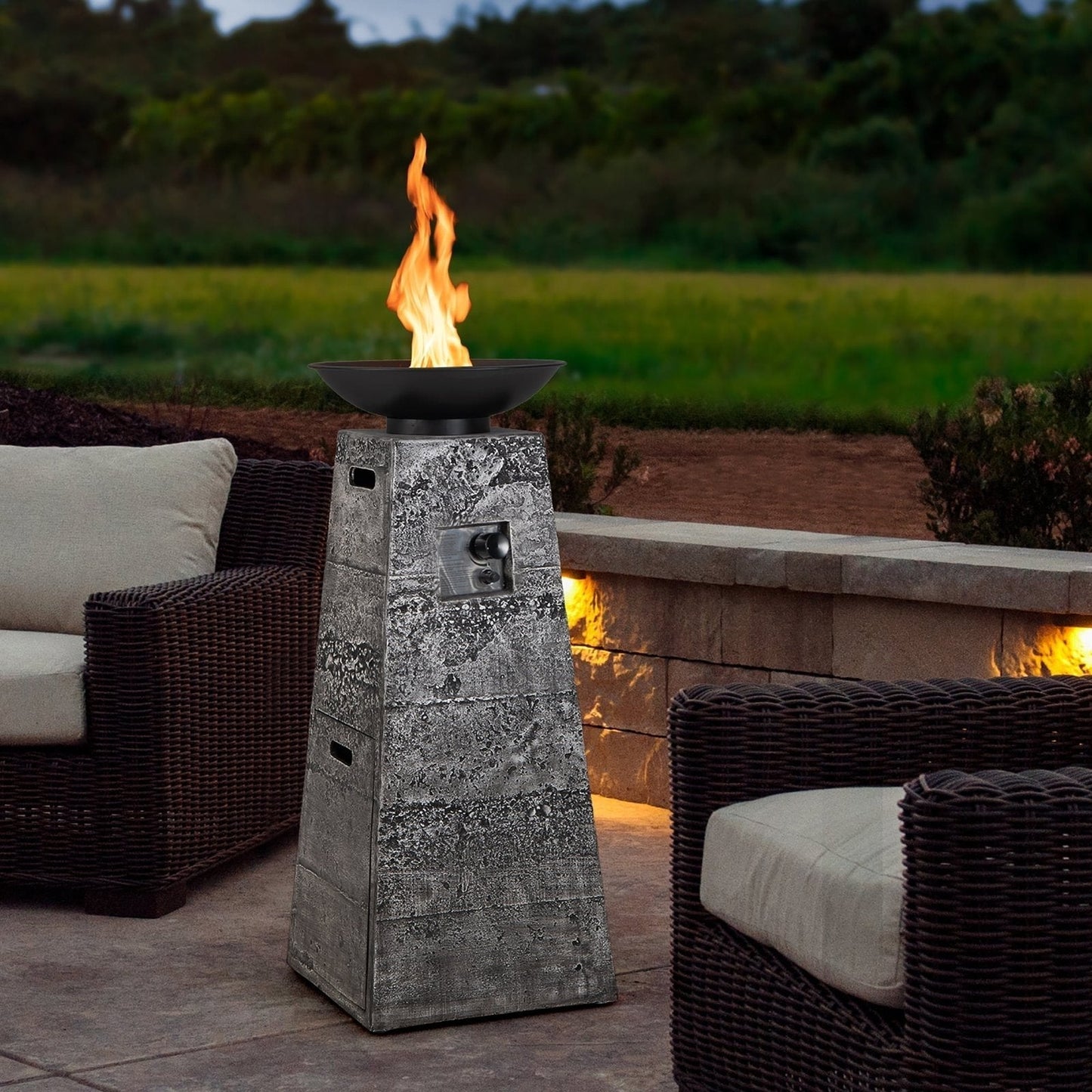Costway 48 Inch Propane Fire Bowl Column with Lava Rocks and PVC Cover