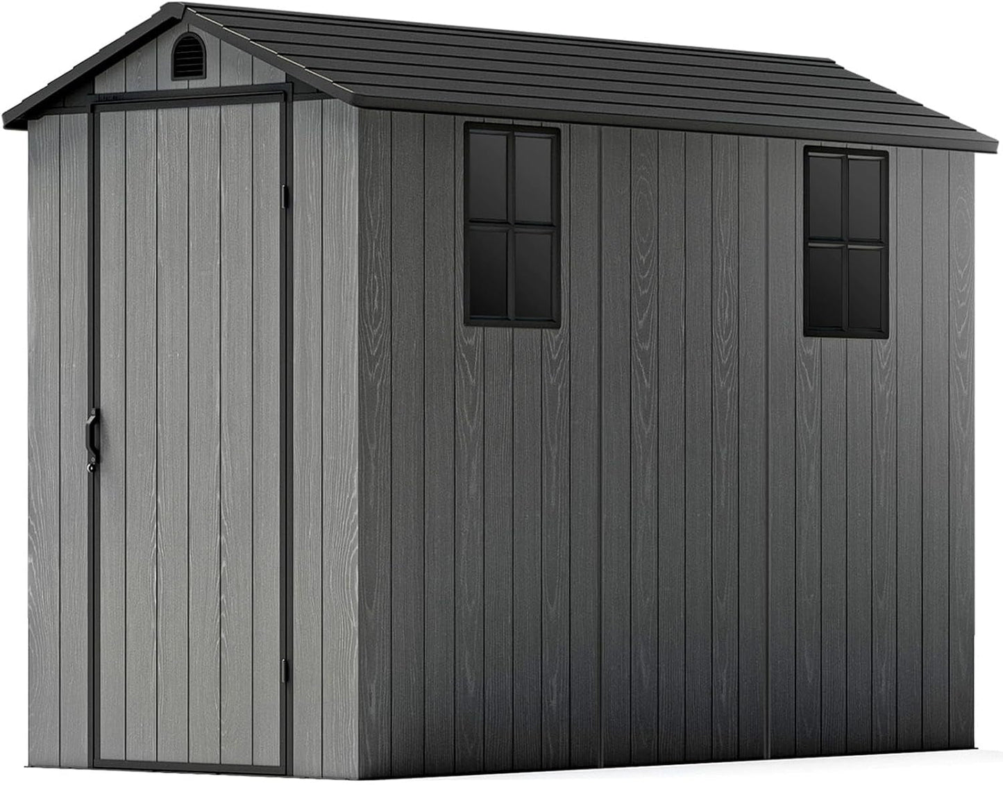 4X8 FT Plastic Outdoor Storage Shed with Floor, Resin outside Shed with Windows and Lockable Door for Backyard Garden Patio Lawn, Easy Installation, Gray (Fit-It Shed)