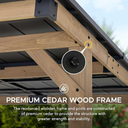 SUNJOY 10 ft. x 12 ft. Matte Black Cedar Framed Wooden Gazebo