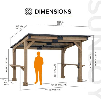 SUNJOY 10 ft. x 12 ft. Matte Black Cedar Framed Wooden Gazebo
