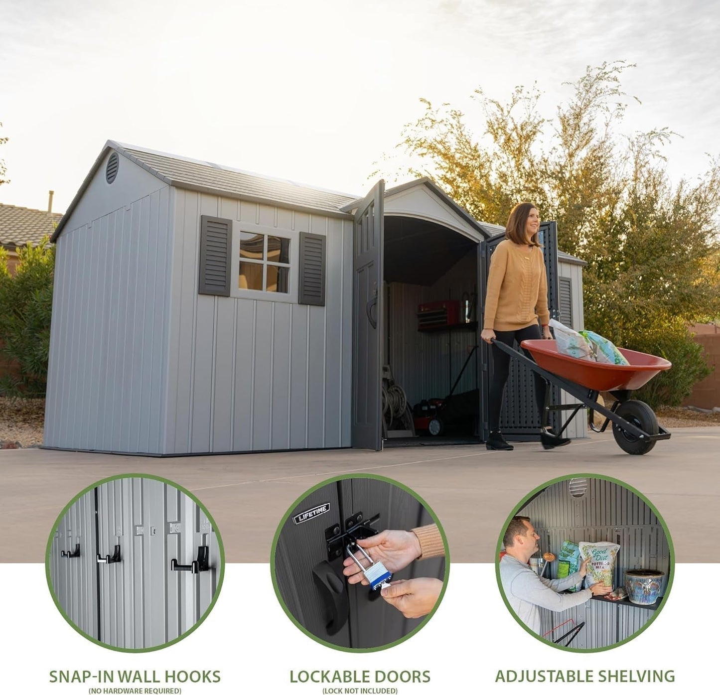Outdoor Storage Shed, 15 X 8 Foot, Gray