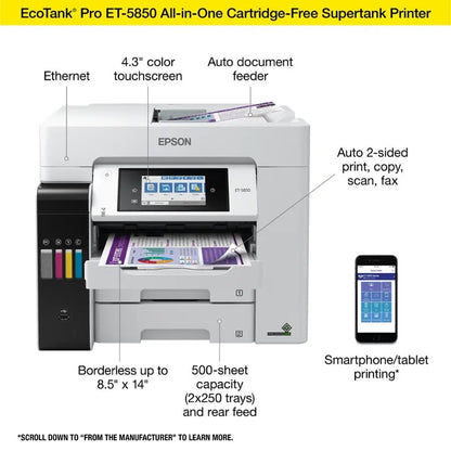 Epson EcoTank Pro ET-5850 Wireless Color All-in-One Supertank Printer C11CJ29201