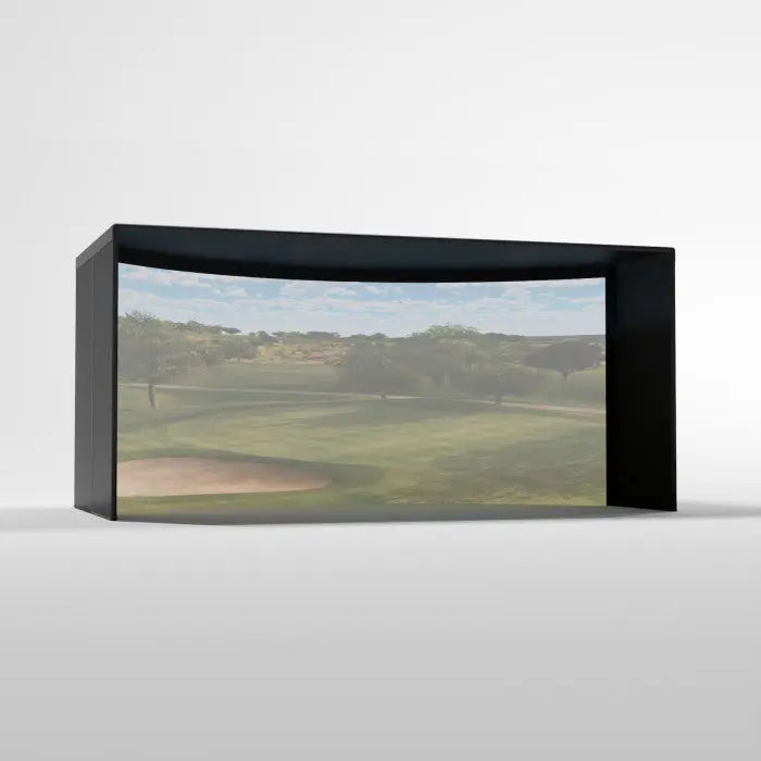 Carl's Place Curved Golf Simulator Enclosure Kit with High-Contrast Gray Golf Impact 9.5'H × 16'W × 10'D | Model: cge-gp-9-5x16x10