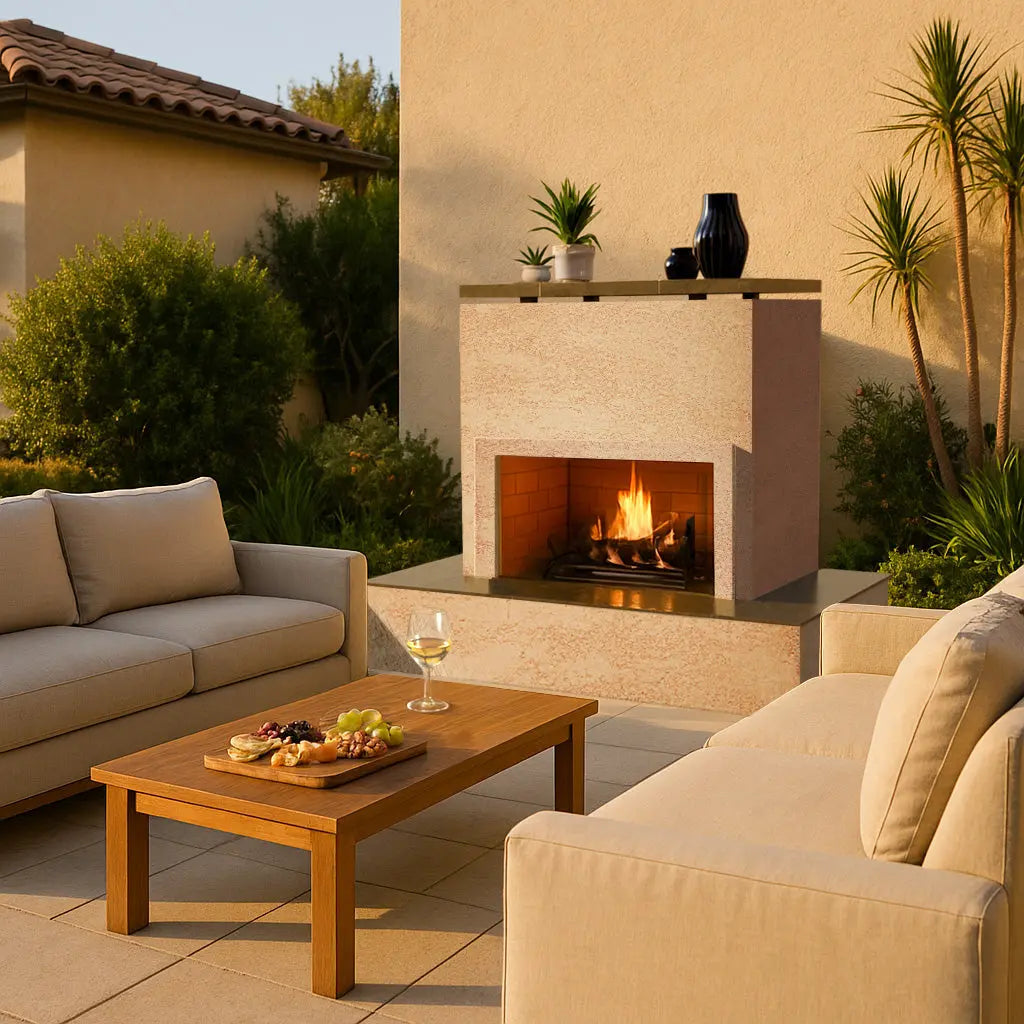 Cal Flame Sahara Modern Outdoor Gas Fireplace w/ Wrap-Around Mantel | Model: FRP901-3