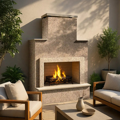 Cal Flame Cancun Contemporary Outdoor Gas Fireplace W/ Bottom Mantel | Model: FRP903-2