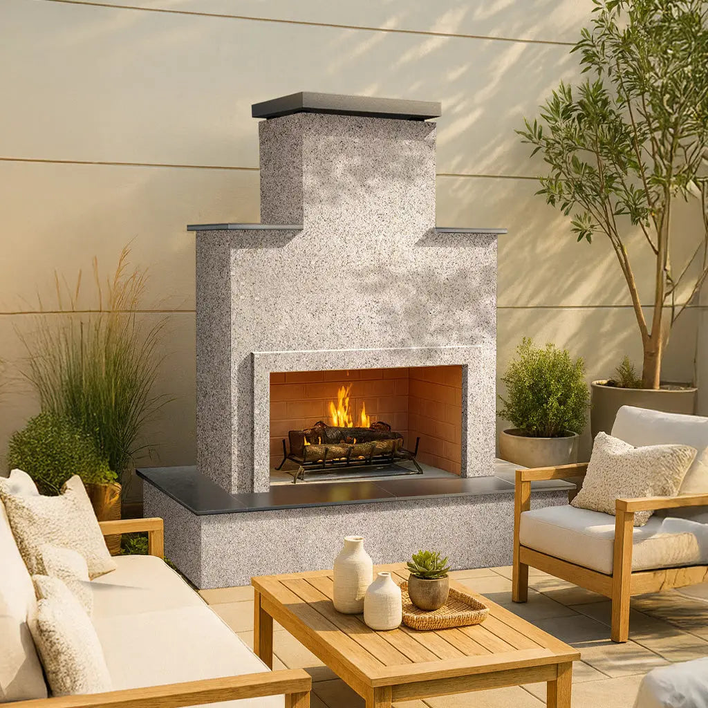 Cal Flame - Tahiti Contemporary Outdoor Gas Fireplace with Bottom Wrap-Around Mantel | Model: FRP903-3