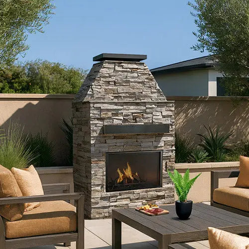 Cal Flame Ladero Modern Outdoor Gas Fireplace with Mantel | Model: FRP905-1