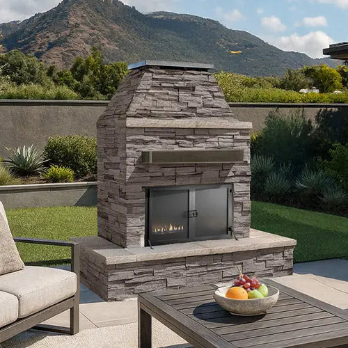 Cal Flame Key West Modern Outdoor Gas Fireplace with Wrap-Around Mantel | Model: FRP905-3