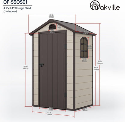 Outdoor Storage Shed 4X3 Ft, Resin Sheds & Outdoor Storage, Patio Furniture Shed with Lockable Door, Outdoor Sheds Garden Tools, Bikes, BBQ Grills, Pool Accessories for Backyard, Patio