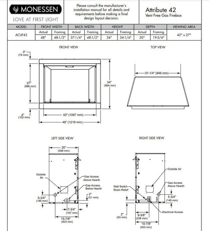 Monessen Gas Fireplace 42" Attribute Universal Circulating Vent-Free Radiant Face & Multitonal Panels MF42AUVF
