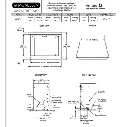 Monessen Gas Fireplace 32" Attribute Universal Circulating Vent-Free Firebox with Radiant Face and Multitonal Reversible Panels MF32AUVF