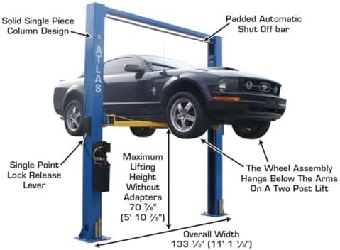 ATLAS Automotive Equipment 9OHSC-SS 2-Post Vehicle Overhead Lift, 11’9” Minimum Ceiling Height, 9,000lb Capacity, Clear Floor, 11’10” Height, 3-Stage Front and 2-Stage Rear Arms, for DIY/Hobbyists