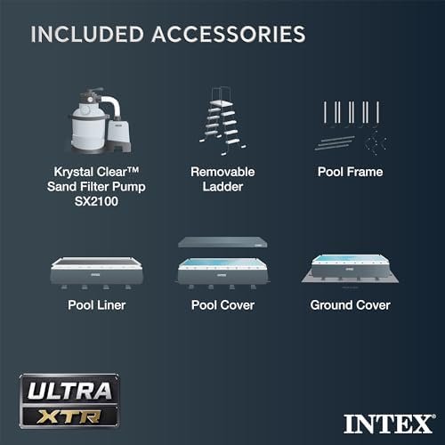 INTEX 26363EH Ultra XTR Deluxe Rectangular Above Ground Swimming Pool Set: 24ft x 12ft x 52in – Includes 2100 GPH Sand Filter Pump – Easy Assembly