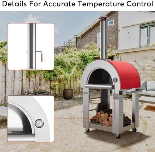 Empava Pizza Oven with Open Shelf and Wheels for Outdoor Kitchen, Wood Fire for Grill & Camping Backyard Party in Stainless Steel, 38.6 Inch, Italian Red