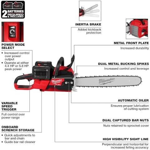 Chainsaws For Milwaukee 2827-22 M18 FUEL 18V 20″ Dual Battery Chainsaw Kit,Tool and Equipment,with toolbox