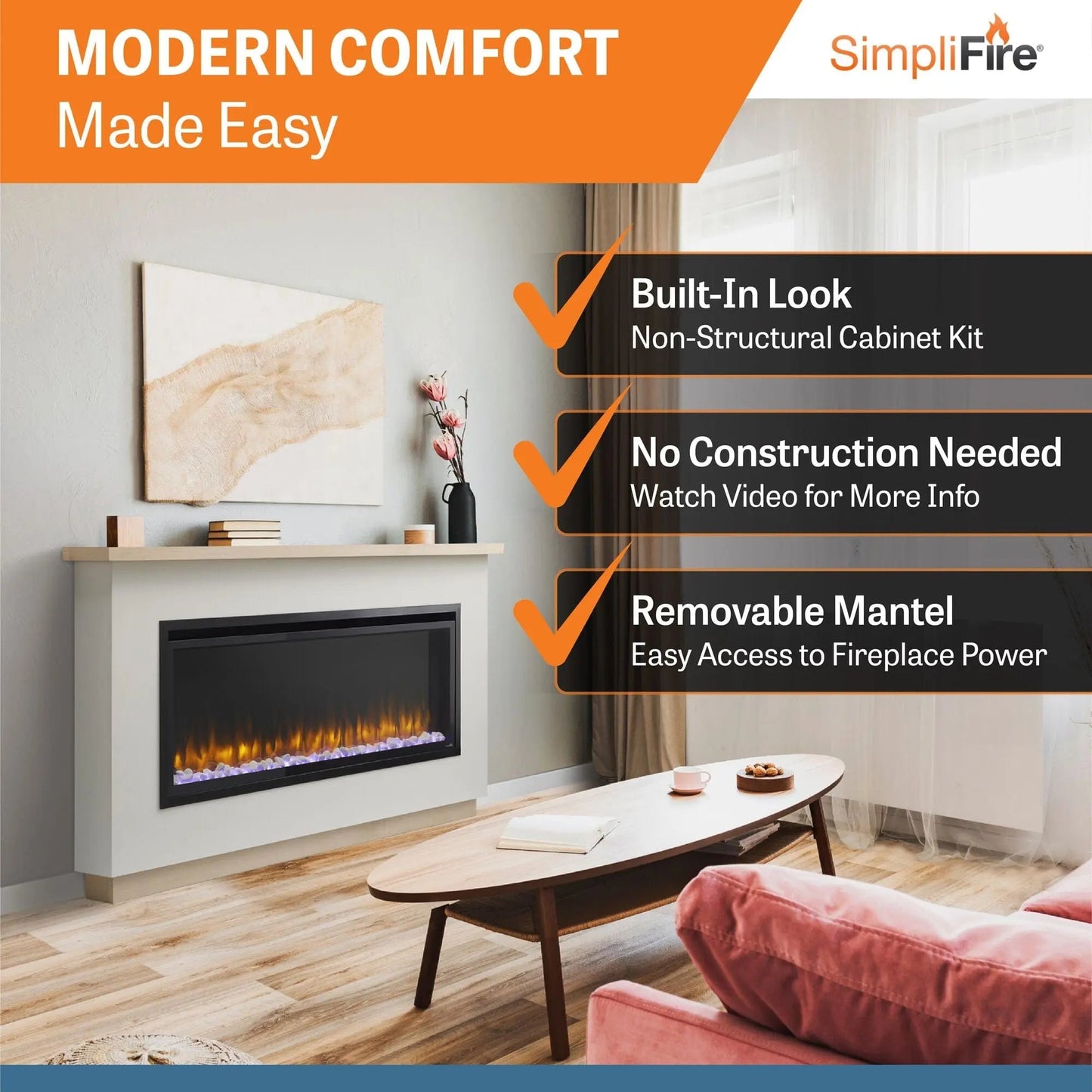 SimpliFire Electric Fireplace Mantel Package Boyd Ready-to-Finish 001