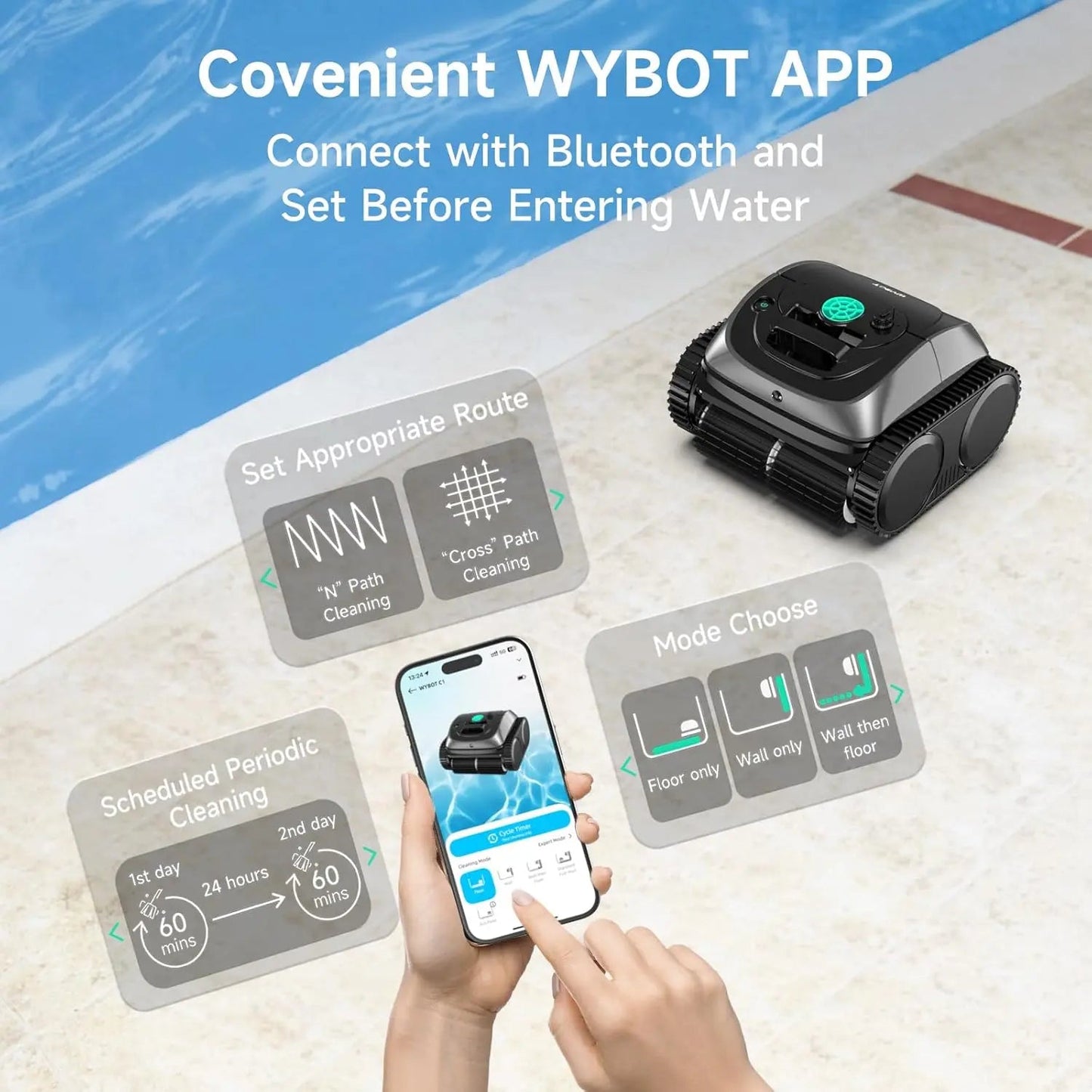 WYBOT C1 Cordless Robotic Pool Cleaner – Floor, Walls & Waterline