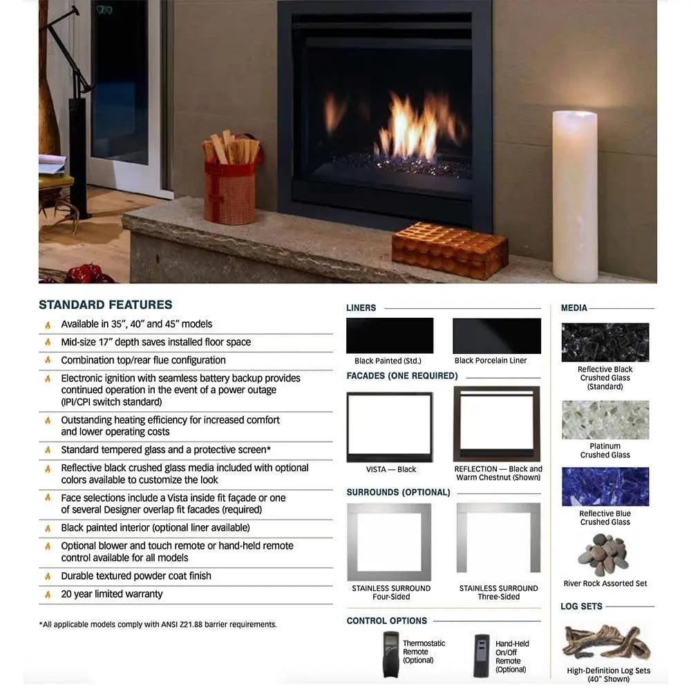 Superior Gas Fireplace 35-Inch DRC3035 Contemporary Electronic Ignition Direct Vent