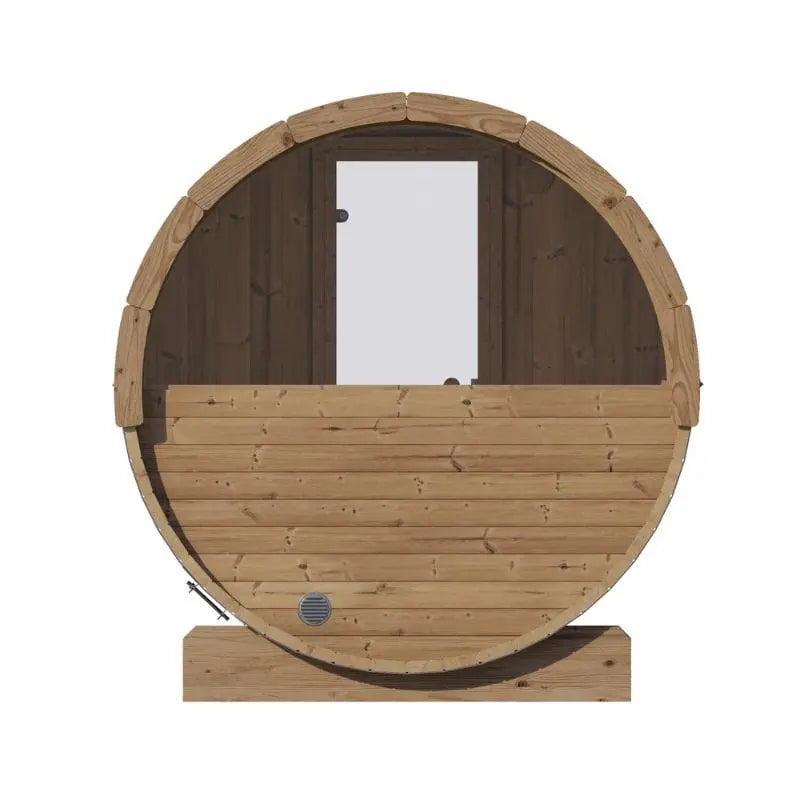 SaunaLife 4-Person Half-Moon Panoramic Outdoor Barrel Sauna Model E7W | AQVINA World