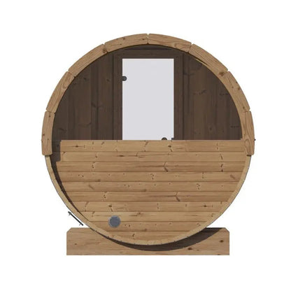 SaunaLife 4-Person Half-Moon Panoramic Outdoor Barrel Sauna Model E7W | AQVINA World